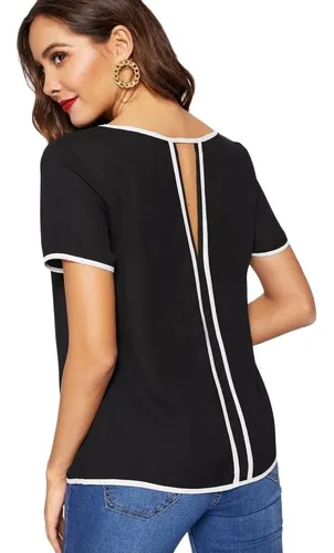 Blusa Negra Con Blanco No Trasl cida Dia Semi Formal Verano