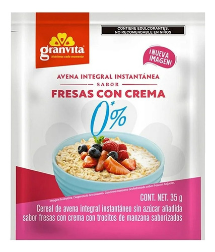 Avena Integral Granvita Instantánea Sabor Fresas Con Crema 3