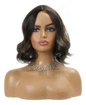 Comprar Peruca Curta Ondulada 100% Fibra Orgânica Lace Com Luzes Tonalidade Castanho Escuro