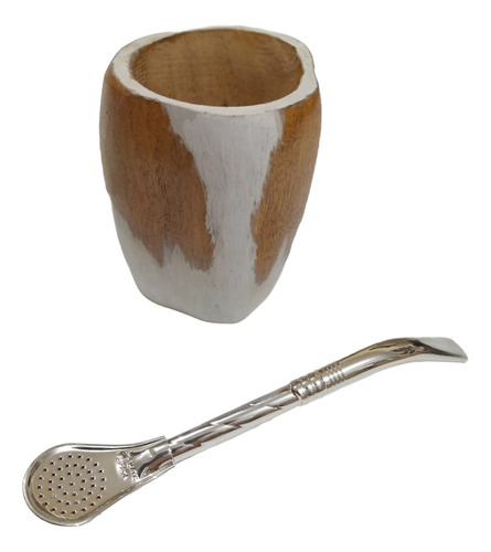 Mate Ranchero Artesanal Con Caja De Madera Y Bombilla Natural Con Blanco Ranchero Artesanal
