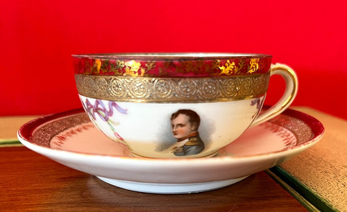 Antiguo Dúo Taza De Café Porcelana Francesa Napoleón Limoges