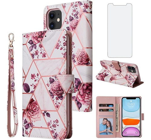 Compatible Con iPhone 11 6 Funda Tipo Cartera De Vidrio Temp