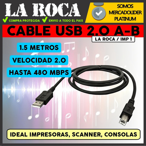 Imagen 3 de 10 de Cable Usb A-b 2.0 1,5 Mts Multifuncion La Roca