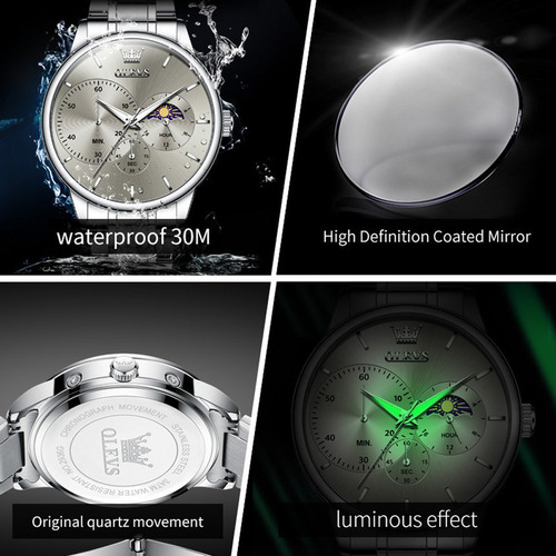 Reloj De Cuarzo Luminoso De Lujo Olevs Moon Phase