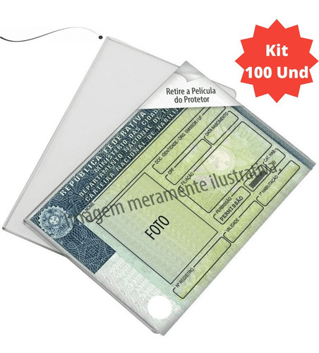 Imagem 1 de 6 de Capa Porta Cnh Habilitação Plástico Transparente Kit 100unds