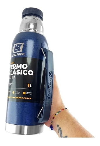 Imagen 3 de 8 de Termo Lusqtoff Tl19 Clasico Con Manija Azul 1 L Acero Inox Color Azul