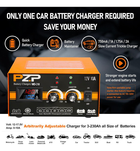 Cargador/mantenedor 12v 0-10a Para Baterías De Auto Con Flot
