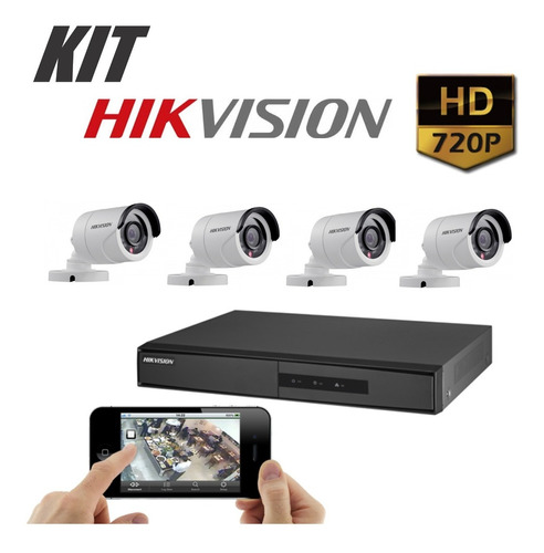 Kit Dvr Hikvision Turbo 4 Canais Mais 4 Cameras 1 Mega