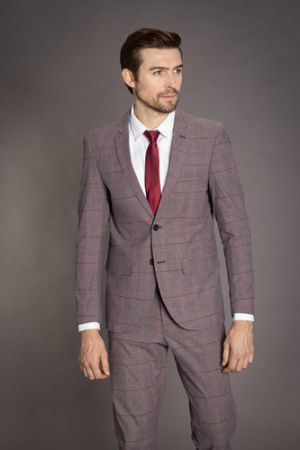 Terno Masculino Estilo Xadrez Clássico Social Semi Slim