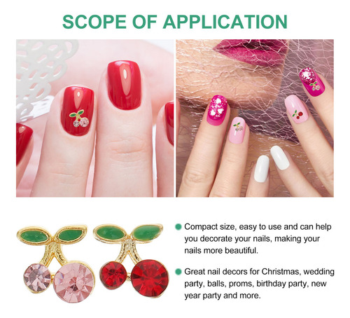 Pegatinas De Uñas 3d Con Forma De Cereza, Gemas, 36 Unidades