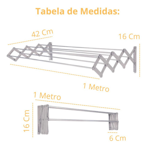 Varal De Parede Aluminio 1 M + Varal De Chão Com Abas 1,43 M