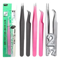 Comprar Duo Pinzas Curvas Y Rectas Aplicación Extensión Pestañas 2pz