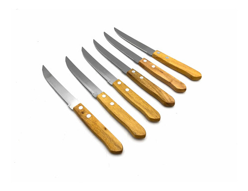 Cuchillo Acero Mango Madera Para Asado Fruta X 6 Unidades