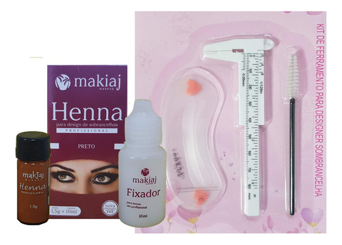 Makiaj Henna Sombrancelha + Escovinha + Paquimetro + 3moldes Tom Preto+ Kit Branco