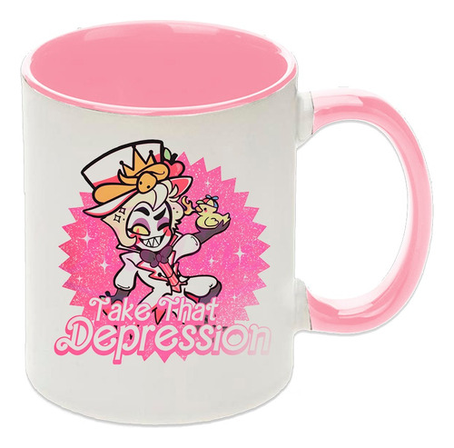 Taza Hazbin Hotel Con Asa Y Fondo Rosado