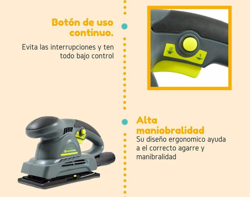 Imagen 4 de 4 de Lijadora Orbital 150w Uso Domestico Madera Metal Herram 1686 Color Gris