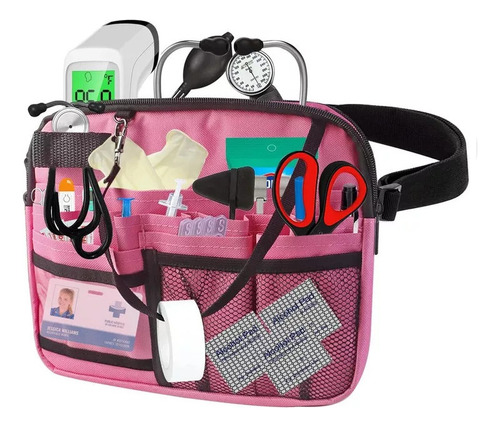 Riñonera de enfermera con bolsillos para equipo médico, color rosa
