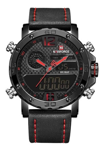 Reloj pulsera Naviforce NF9134 con correa de cuero color negro