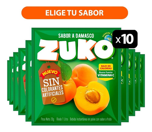 Pack 10 Sobres Jugo En Polvo Zuko 20g - Elige Tu Sabor