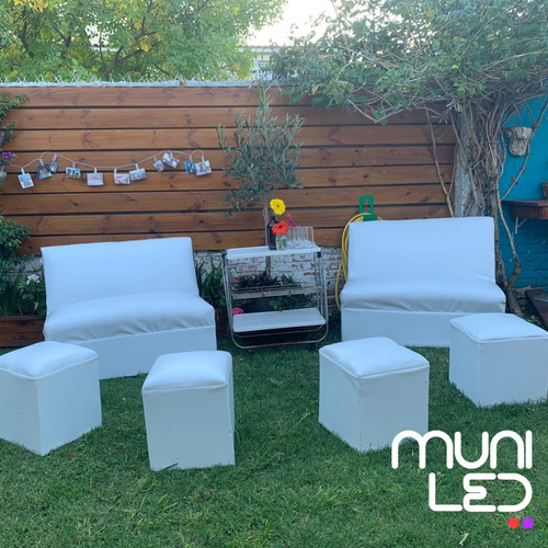 Alquiler Para Fiestas- Living Led- Hierro Y Madera- Puff Led