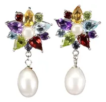 Comprar Aretes Perlas, Granates, Amatistas, Topacios Sf22
