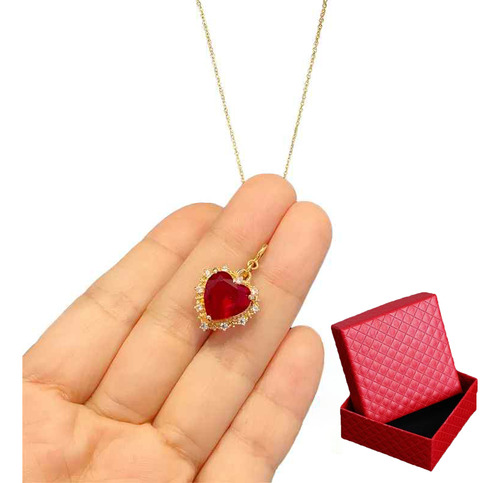 Collar En Forma De Corazón Con Relieve Rojo Moonberry De 14k Rojo