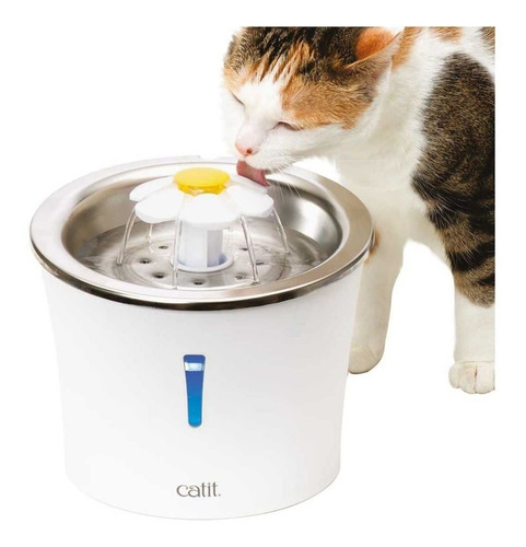 Catit Fuente Bebedera para Gatos de Acero Inoxidable Flor Metálica con luz led - 3Litros