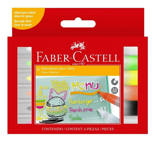 Marcadores Faber Castell Para Vidrio 6 Colores