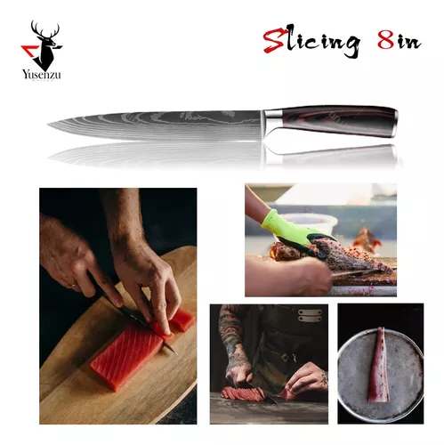 ZZYY - Juego de cuchillos de chef profesional, soporte magnético para  cuchillos de cocina, juego de cuchillos de acero inoxidable de damasco  japonés