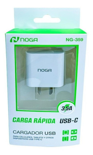 Imagen 3 de 3 de Cargador Usb Tipo C Adaptador Pared Compatible con iPhone Rapido Noga Ng359