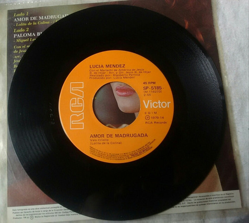 Lucía Mendez Amor De Madrugada Disco Sp 45 Rpm (Usado)