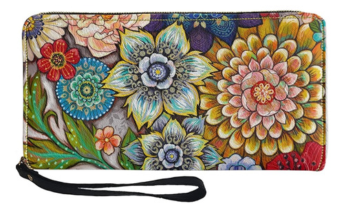 Coldinair Boho Estampado Floral Mujer Rfid Bloqueo Pu Cuero 