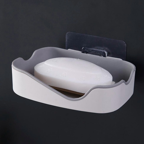 Jabonera Desmontable Autoadhesiva Facil Limpieza Color blanco y gris