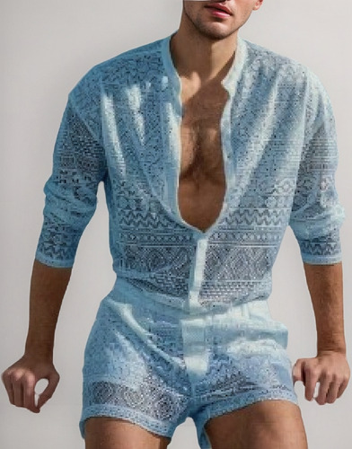 Conjunto De Camiseta Y Pantalón Corto De Encaje Para Hombre