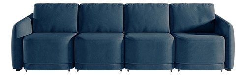 Sofá Cama Retrátil E Reclinável 356cm Veludo Azul Marinho
