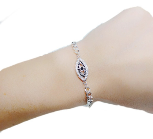 Pulsera De Acero Blanco Con Dije Ojo Turco Protector