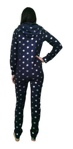 Pijama Mameluco Polar Con Gorro Puntos Intime 14083 Mujer