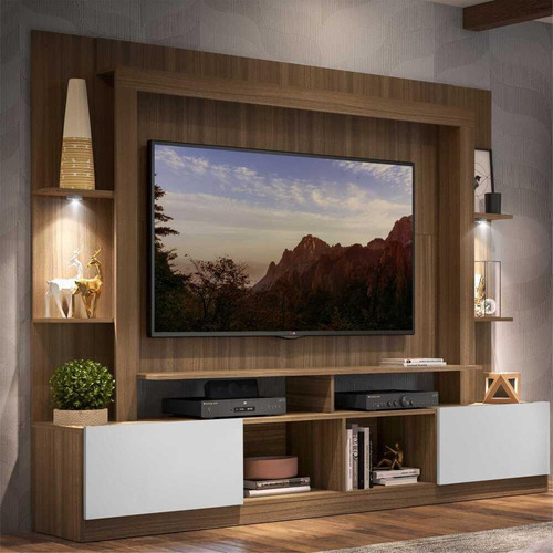 Rack com painel Multimóveis MP3384.935 para TV até 65" madeirado/branco de  mdp