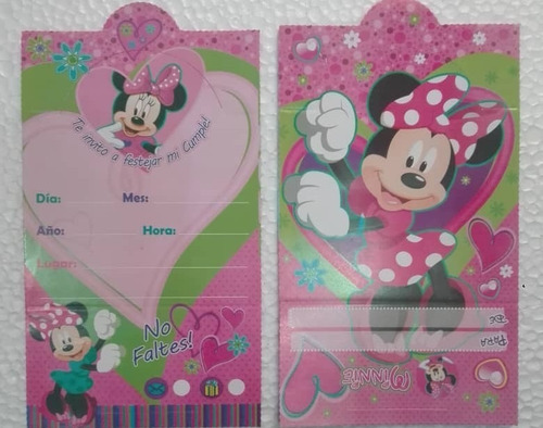 Set 12 Tarjetas Para Invitación Cumpleaños Minnie Mouse