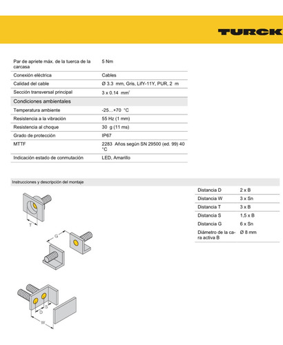 Sensor Inductivo Turck Bi2-eg08k-ap6x 4669400
