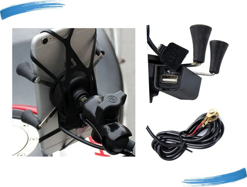 Imagem 4 de 7 de Suporte Garra Para Celular Moto Universal Com Carregador Usb