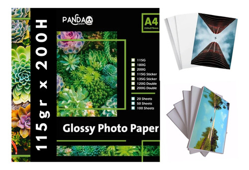 Papel A4 Foto Glossy Brillante Panda 200h 115g Fotografico