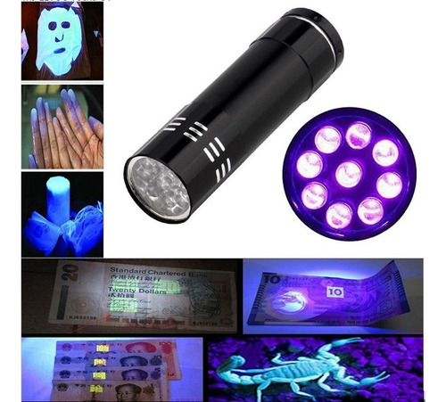 Lanterna Led Uv Ultra Violeta Luz Negra Dinheiro Falso Urina Cor da lanterna Preta Cor da luz Negra Ultravioleta