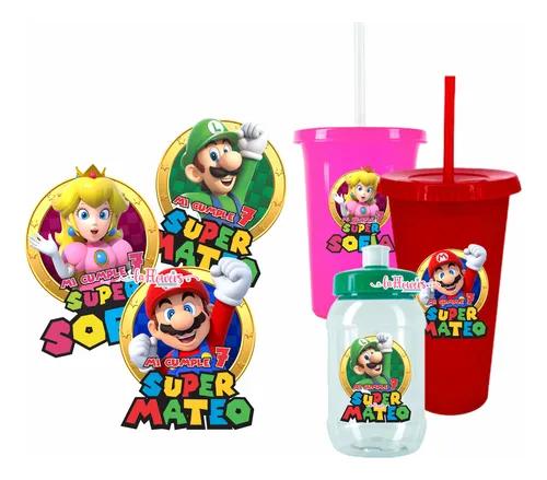 comprar 15 Etiquetas Silueta Personalizadas Para Vasos Mario Bros