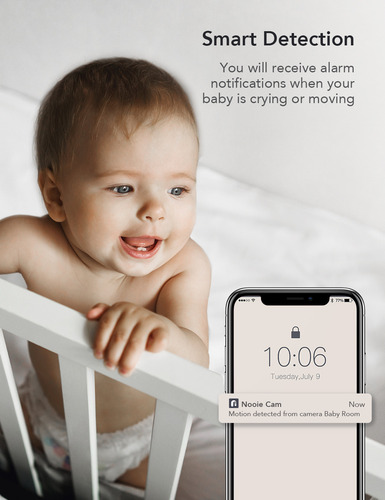 Nooie Baby Monitor Cámara Wifi Para Mascotas En Interiores Cámara De Seguridad Para El Hogar Fhd1080p Grados Audio Bidireccional