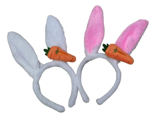 Tiara Orelhinha De Coelho De Pelúcia Com Cenourinha Páscoa Cor Rosa