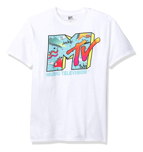 Mtv Mens Retro Logo Polera Para Hombre, Blanco, Pequeño