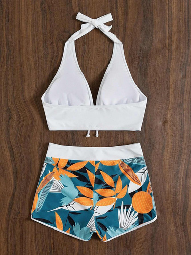 Traje De Baño De Dos Piezas Con Estampado Playero Para Mujer