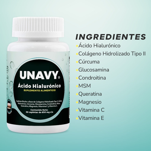 Unavy Ácido Hialurónico 2 Pack 60 Tabletas, 100% Original Sin Sabor Colágeno Hidrolizado, Cúrcuma, Vitamina C Y Vitamina E