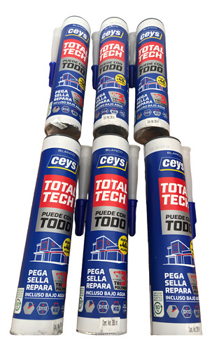 6 X Total-tech Adhesivo Sellador Blanco Cartucho 290ml